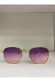 Unisex Beşgen Gold Çerçeve Mor Cam Güneş Gözlüğü