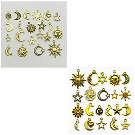 (40 X ADET) 1 SET KARIŞIK ANTİKA ALTIN GÜNEŞ&AY&YILDIZ&KALP BİLEKLİK&KÜPE&KOLYE UCU