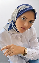 Lovely Baskılı Pamuk Eşarp Lacivert-Gri