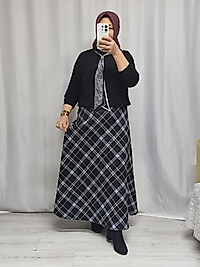 Ekose desenli siyah scuba etek