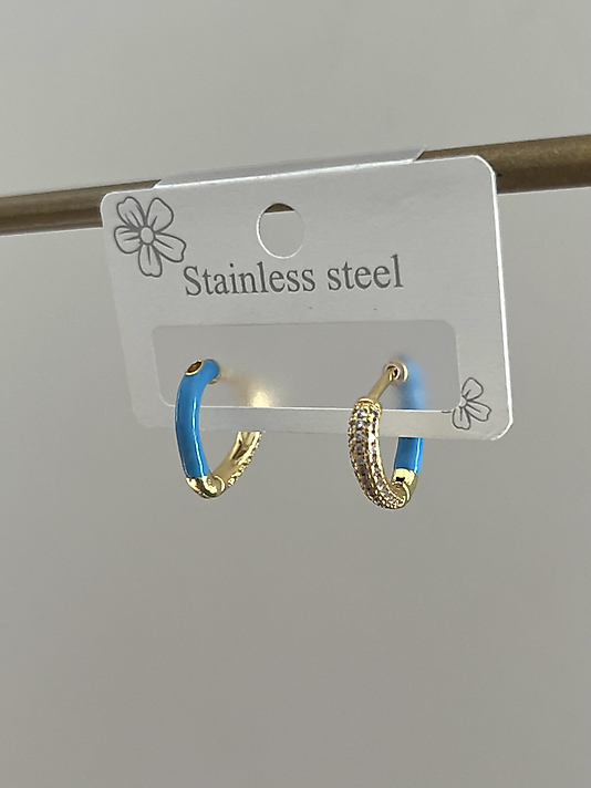 Çelik Mavi Kalp Küpe