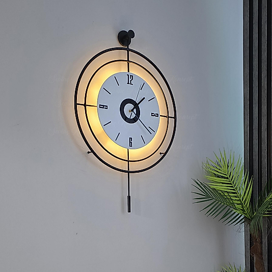 LED'li SİYAH Target Kristal (BÜYÜK BOY 50 X 75 Cm), Modern Dekoratif Metal Duvar Saati