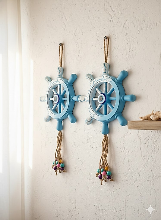 Nazar Boncuklu Gemi Dümeni Duvar Dekoru(2li)