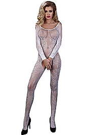 Kadın Beyaz Fantezi Vücut Çorabı Esnek Örgülü Seamless