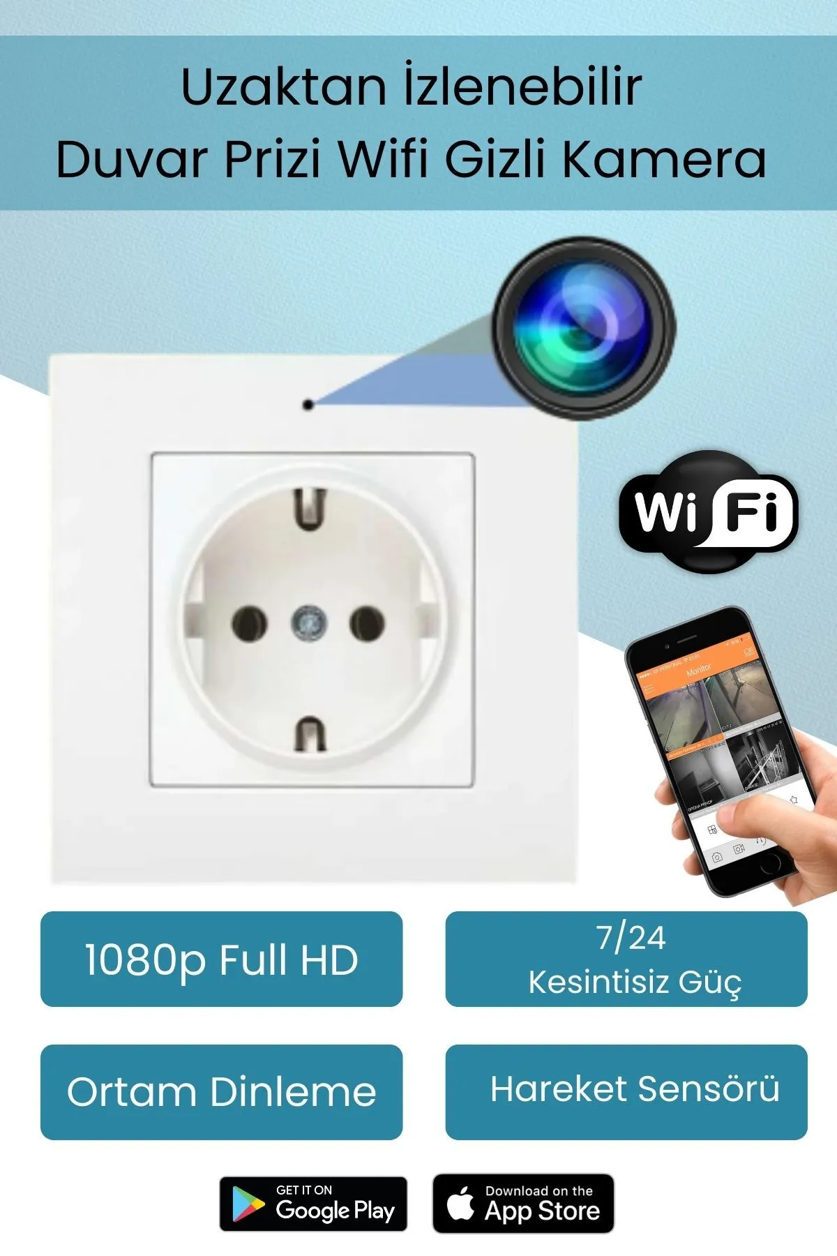 DUVAR PRİZİ WİFİ GİZLİ KAMERA 4K