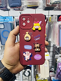 iPhone 12 Ayıcık Kabartmalı Telefon Kılıfı Bordo