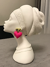 Gold Koyu Pembe Kalp Küpe