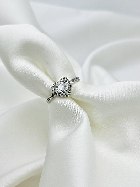 Çelik Silver Beyaz Kalp Yüzük