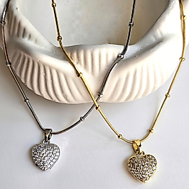 Gümüş ve Altın Renkli Çelik Kalp Kolye | Ari Jewelry - Zarif ve Şık Tasarım