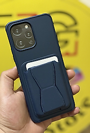Redmi 12 4G Kartlıklı Standlı Lacivert Deri Telefon Kılıfı