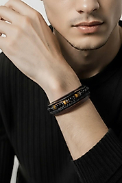 Deri Ve Doğal Taşlı(Kaplangözü Taşlı) Mıknatıslı Bileklik