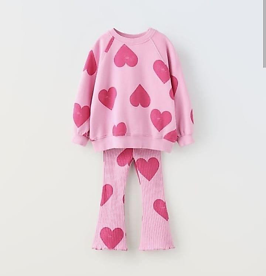 Pink Kalp Baskılı Kız Çocuk Takım
