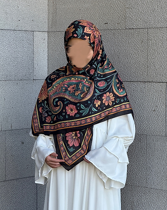 Vintage Desen Büyük Boy Pamuklu Soft Eşarp
