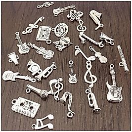 ( 30 X ADET ) 1 SET MÜZİK TEMA SETİ ENSTRÜMAN & NOTA / BİLEKLİK & KÜPE & KOLYE UCU
