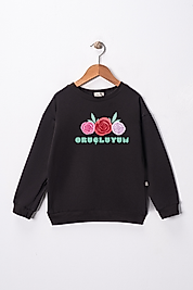Kız Çocuk "Oruçluyum"  Baskılı Pamuklu Sweat