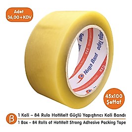 Nuga 1 KOLİ (84 ADET) 45x100 Şeffaf HotMelt Koli Bandı