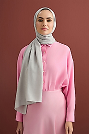 Imannoor Zincir Desen Gri Pamuk İpek Şal 70x210