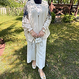 Keten pul işlemeli kimono ( krem)