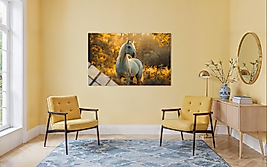 Beyaz Atlı Cam Tablo