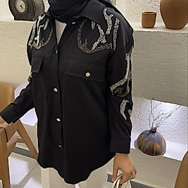 Taş işlemeli gömlek ceket /siyah