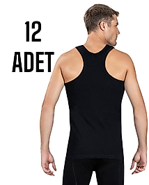 Gümüş Erkek Arkası Çapraz Atlet Siyah 12 Li Paket