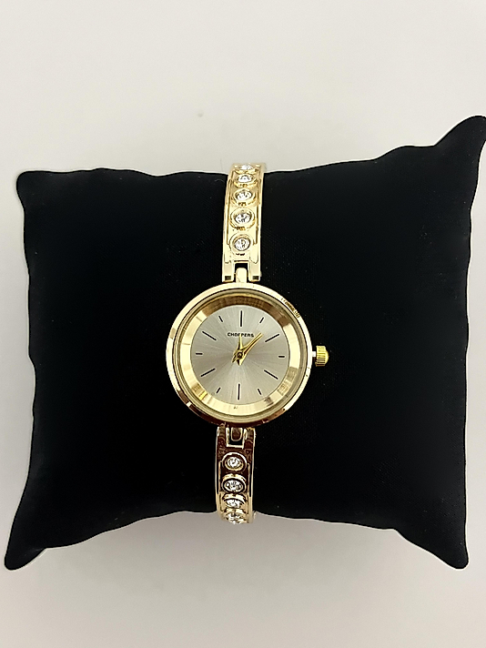 Gold İçi Sarı Taşlı Yuvarlak Saat