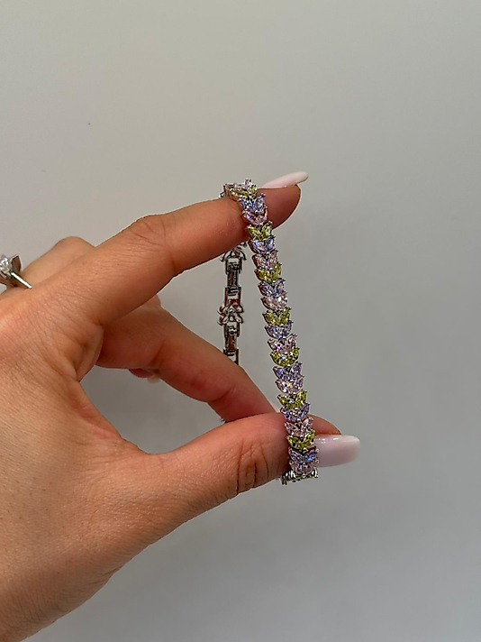 Xuping Gümüş Renk Çok Taşlı Yaprak Desen Bileklik