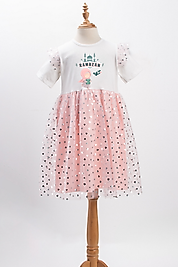 Kız Çocuk Tüllü "Ramazan" Baskılı Elbise