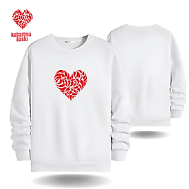 Kabartma Baskılı Kalp Modeli Bisiklet Yaka Erkek kadın Slimfit Sweatshirt