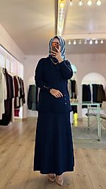 Hâbel Desenli Etekli Lacivert