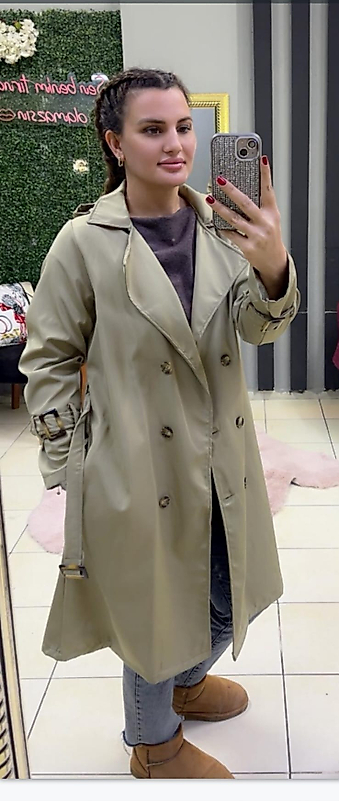 Kemerli Trençkot Haki Yeşil