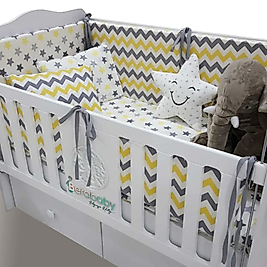 Sarı Gri Zigzag Beşik veya Montessori Kenar Koruma