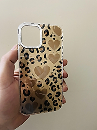 İPhone 12 - 12 Pro Uyumlu Leopar Kalp Desenli Telefon Kılıfı