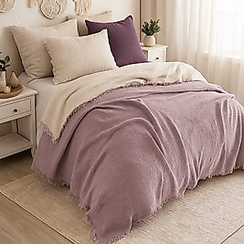 Müslin %100 Pamuk Yatak Örtüsü Lila Renk 4 Katlı Çift Kişilik 240x230 cm.