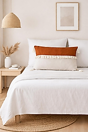 Püsküllü Kırlent Kılıfı Tarçın Krem