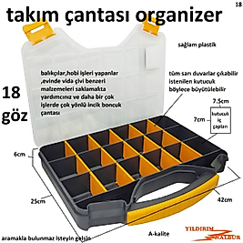 TAKIM ÇANTASI ORGANİZER 18 GÖZ BÜYÜK BOY CİVATA KUTUSU BÖLMELİ HOBİ KUTUSU
