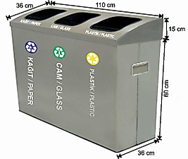 235 LT 3 BÖLMELİ GERİ DÖNÜŞÜM SETİ PASLANMAZ ( KDV DAHİL )