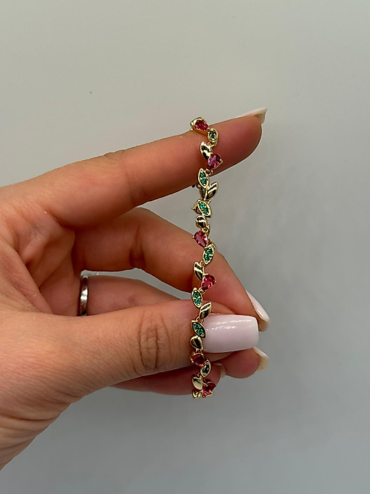 XUPING Renkli Kalp & Yaprak Detaylı VIP Çelik Bileklik – 14K Altın Renk