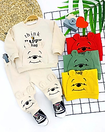 9-12-18-24 Ay Pohh Desenli Uzun Kollu Sweat 2li Kız Erkek Bebek Takımı Sarı