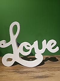 MERCAN MOBİLYA AKSESUAR, AHŞAP LOVE BEYAZ , Polyester Dekoratif Biblo, hediyelik eşya