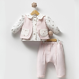 Kız Bebek 6-18 Ay Müslin Hırkalı Üçlü Takım