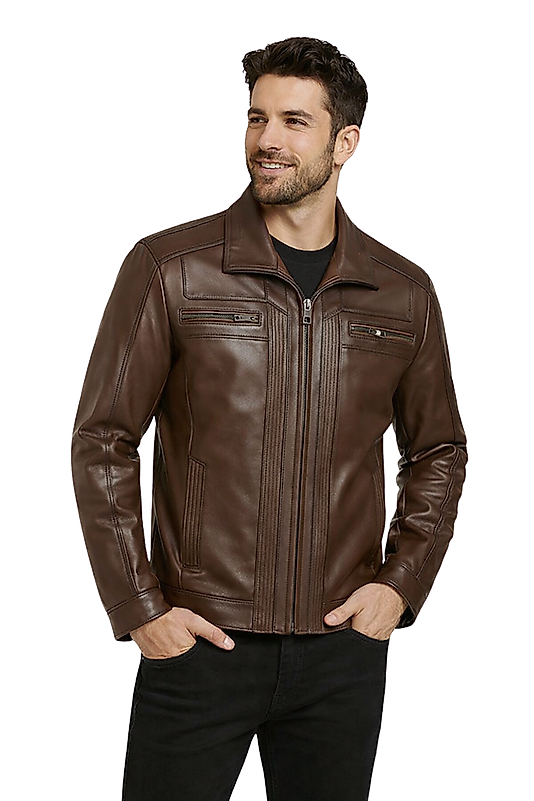 Jack Hakiki Deri Erkek Kestane Karartma Ceket