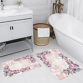 Rovigo Home Dijital Baskı Yıkanabilir Kaymaz 2 li Banyo Takımı