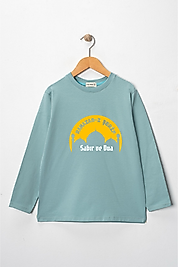 Kız Çocuk Uzun Kollu Bisiklet Yaka "Sabır ve Dua" Baskılı Tişört Mevsimlik Pamuklu