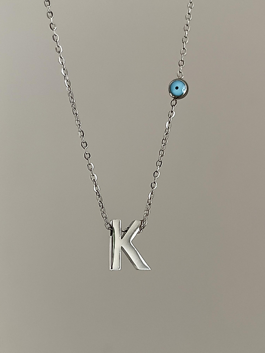 Çelik K Harf Minimal Silver Kolye