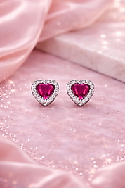 Kırmızı Kalp Işıltısı Gümüş Küpe