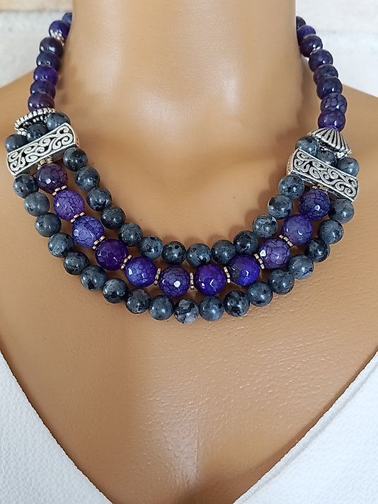 Akik ve ametist kolye