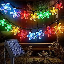 Solar Enerjili 5 Metre 50 Led Çiçek RGB 8 Kademeli Bahçe Balkon Ağaç Aydınlatma Dekor Işık