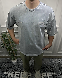 Oversize Yıkamalı T-Shirt - Gri