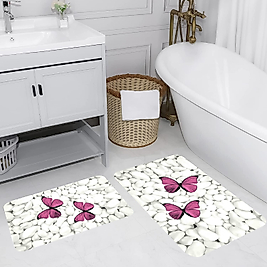 Rovigo Home Dijital Baskı Yıkanabilir Kaymaz 2 li Banyo Takımı